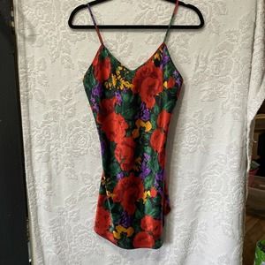 Vintage Victoria's Secret GOLD LABEL Red Floral Slip Robe Set Size P/XS